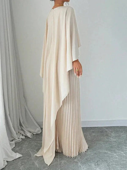 Sienna | Women's Satin Cape Pleated Maxi Dress 1