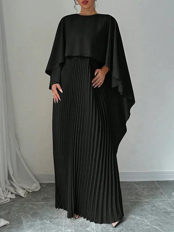 Sienna | Women's Satin Cape Pleated Maxi Dress 3