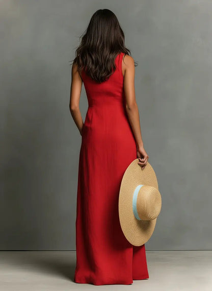 Sienna | Women's Sleeveless Linen Button-Front Maxi Shirt Dress 1