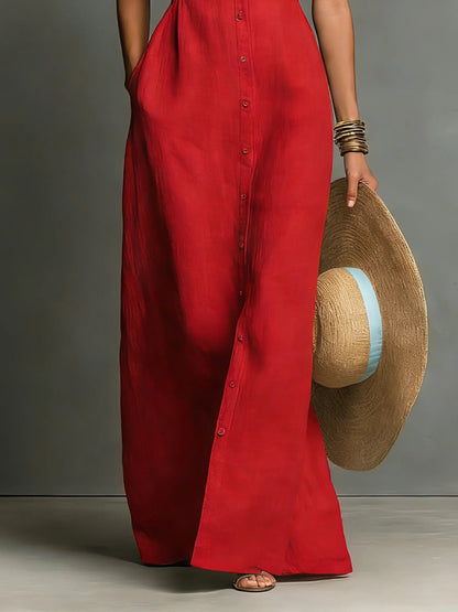 Sienna | Women's Sleeveless Linen Button-Front Maxi Shirt Dress 5