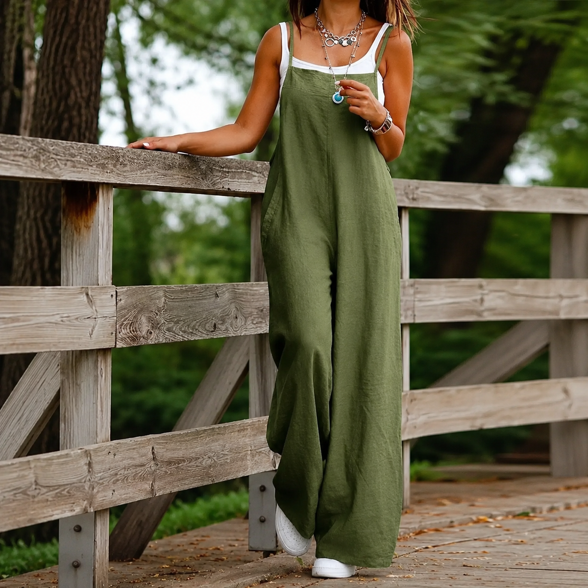 Sleeveless Jumpsuit | Linen Wide-Leg Dungaree
