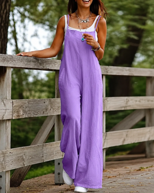 Sleeveless Jumpsuit | Linen Wide-Leg Dungaree