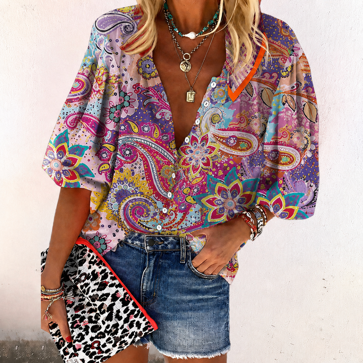 Sofia | Casual Boho Printed V Neck Blouse 1