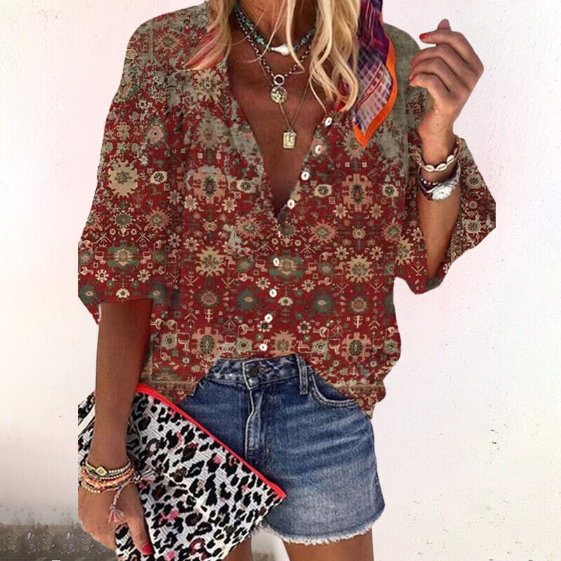 Sofia | Casual Boho Printed V Neck Blouse 3