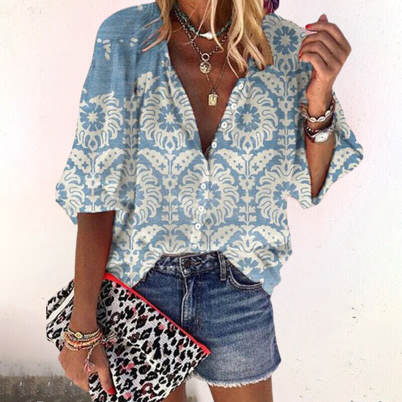 Sofia | Casual Boho Printed V Neck Blouse 4