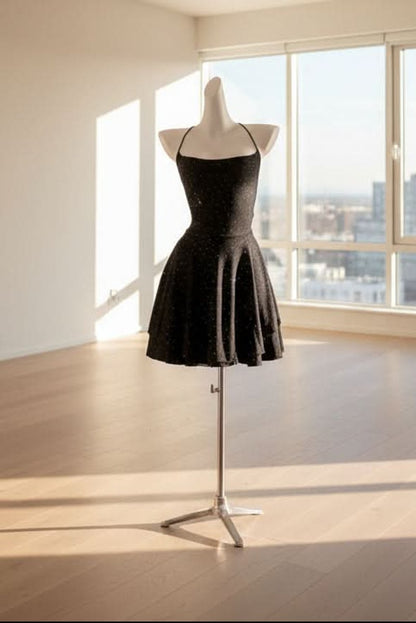 Sophie | Women's Black Glitter Halter-Neck Skater Cocktail Dress 2