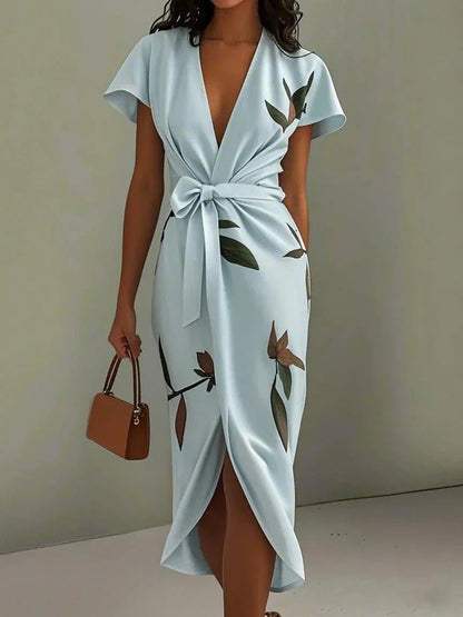 Sophie | Women's Leaf Print V-Neck Wrap Midi Dress 1
