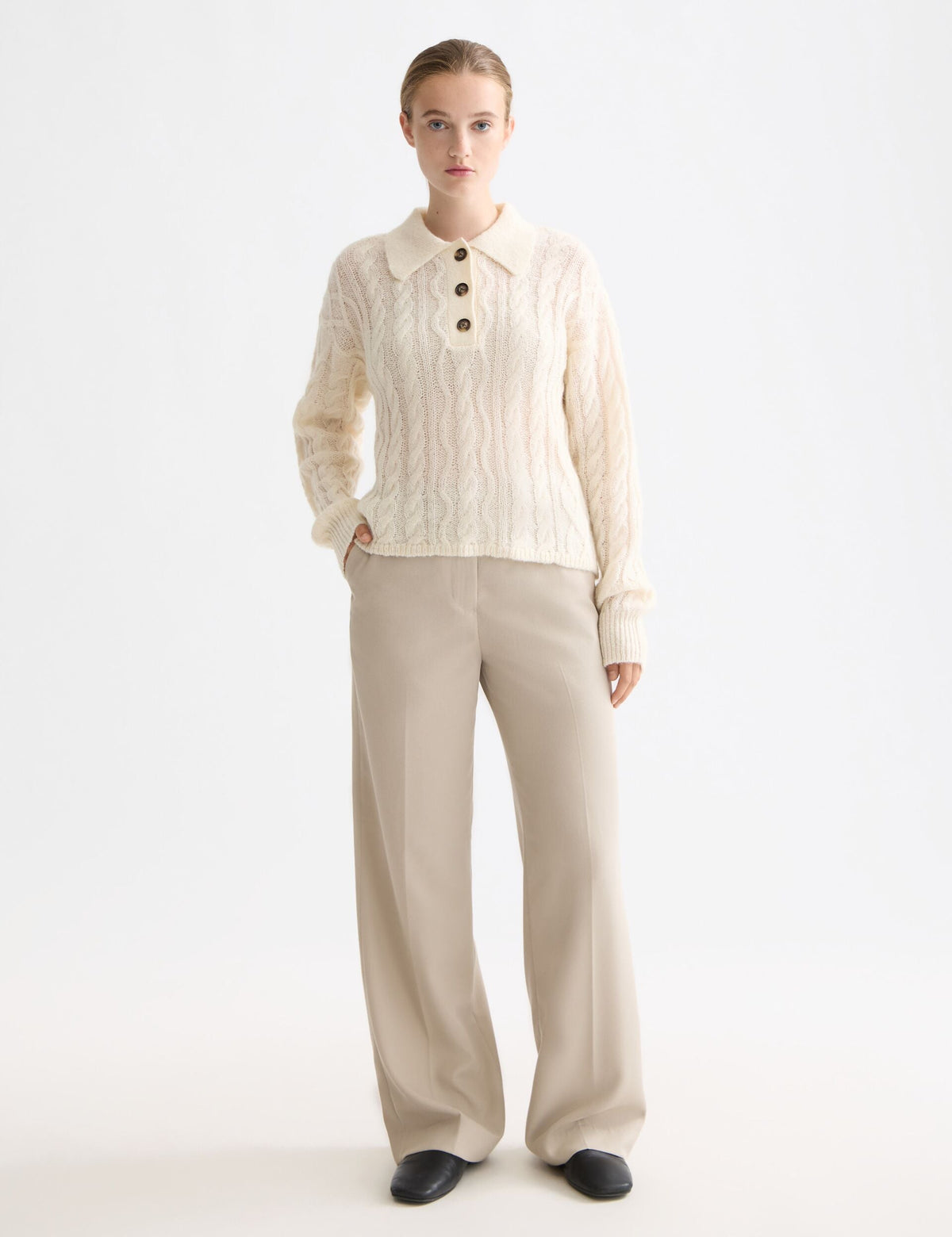 Women's Cable Knit Sweater | Polo Collar Comfort