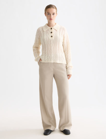 Women's Cable Knit Sweater | Polo Collar Comfort