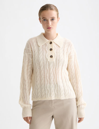 Women's Cable Knit Sweater | Polo Collar Comfort