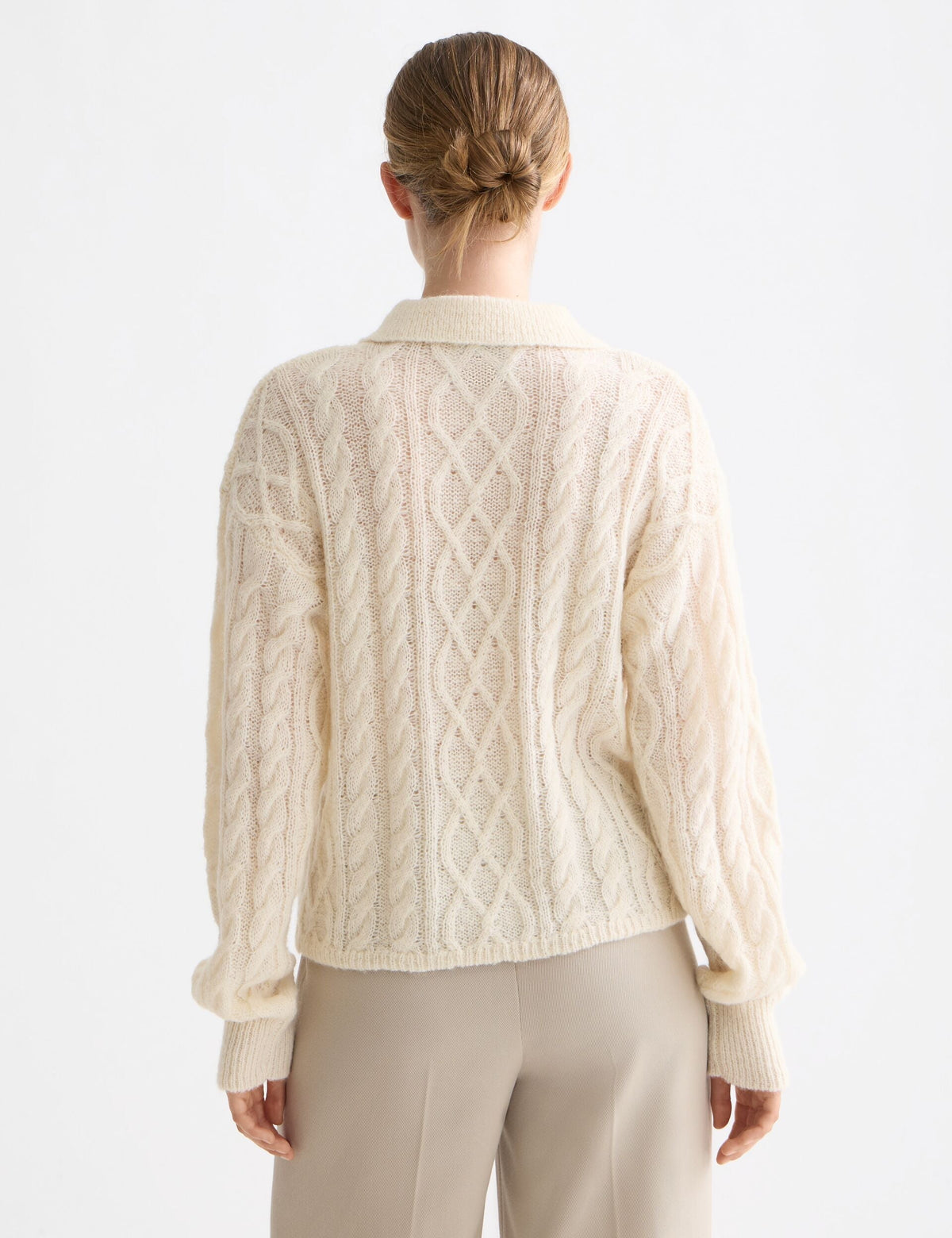 Women's Cable Knit Sweater | Polo Collar Comfort