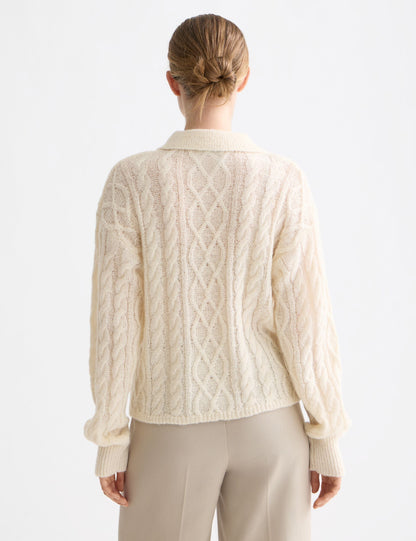 Women's Cable Knit Sweater | Polo Collar Comfort