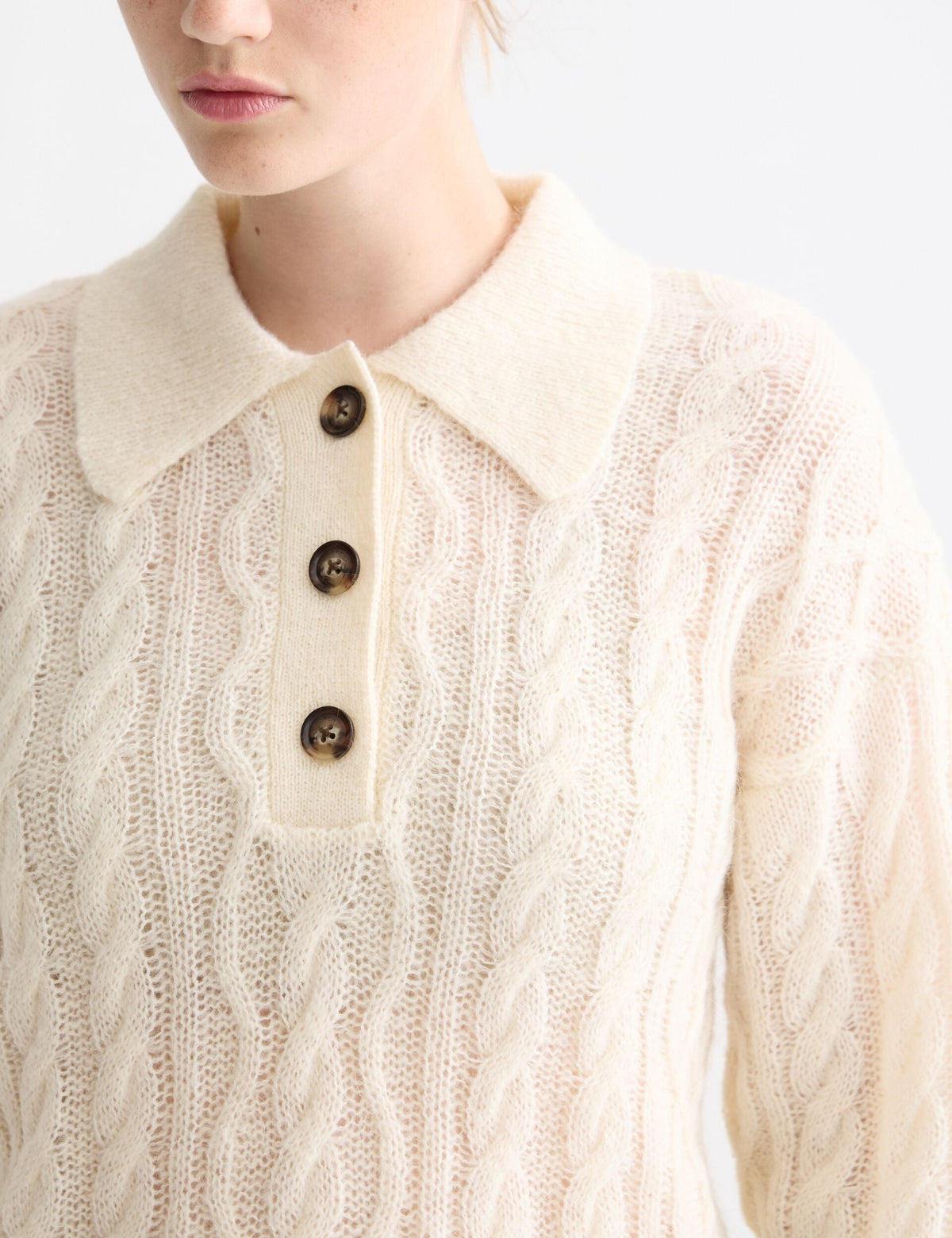 Women's Cable Knit Sweater | Polo Collar Comfort