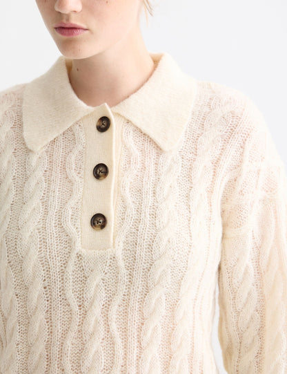 Women's Cable Knit Sweater | Polo Collar Comfort