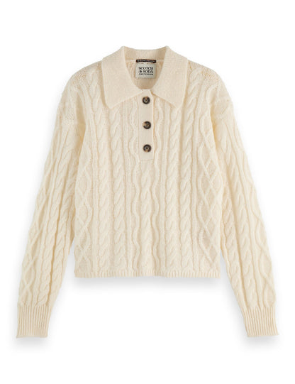 Women's Cable Knit Sweater | Polo Collar Comfort