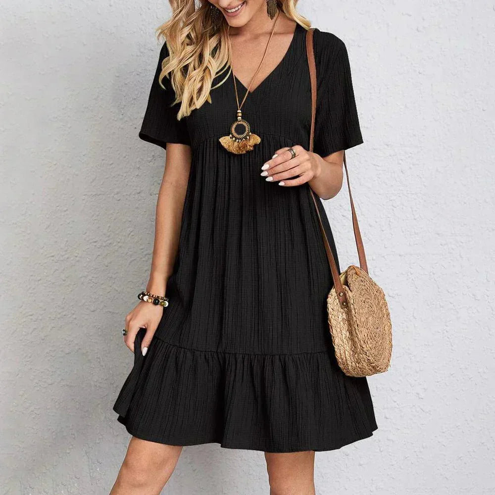 Summer Dress | Textured Babydoll Mini with Ruffle Hem