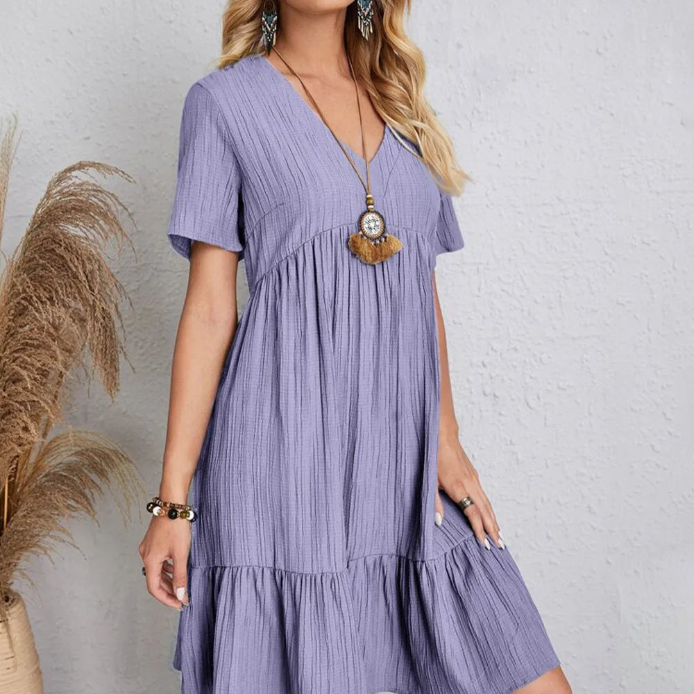 Summer Dress | Textured Babydoll Mini with Ruffle Hem