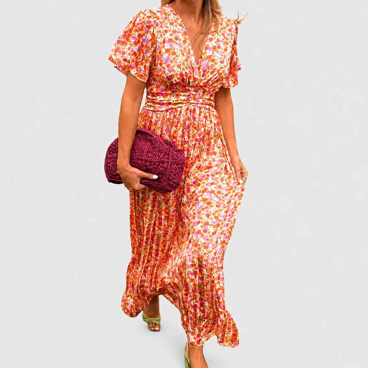 Summer Maxi Dress | Blue Floral V-Neck