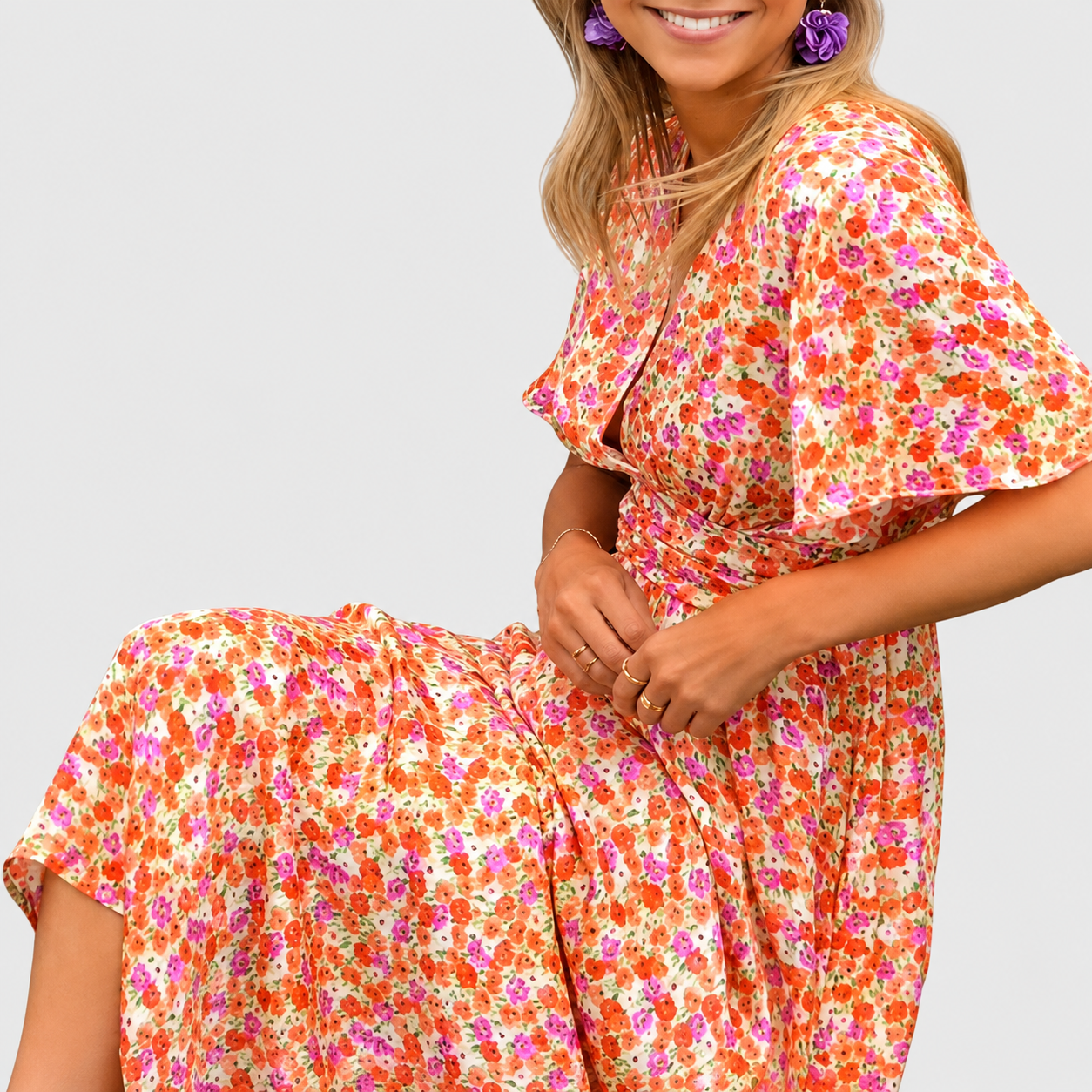 Summer Maxi Dress | Blue Floral V-Neck