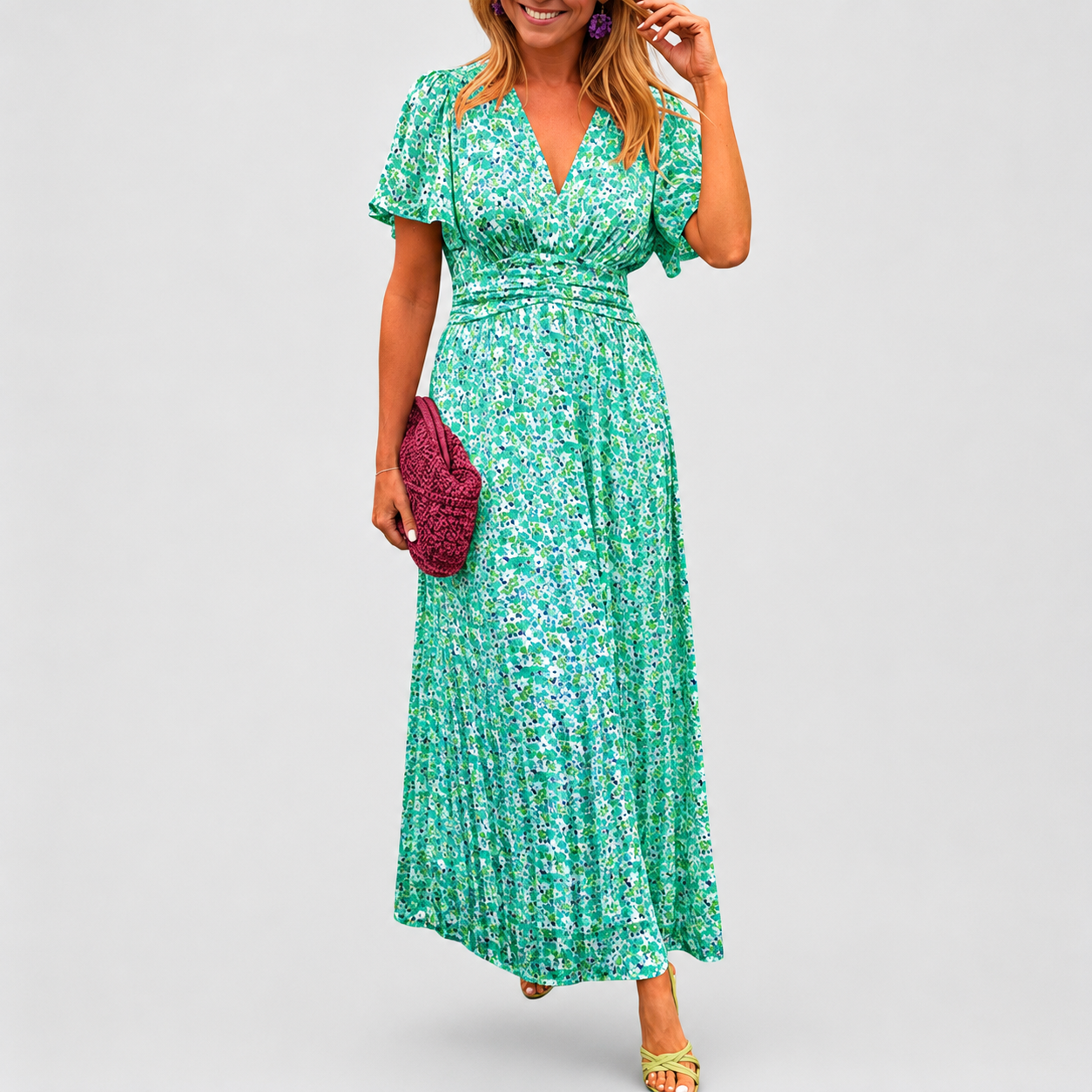 Summer Maxi Dress | Blue Floral V-Neck