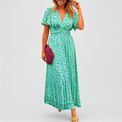 Summer Maxi Dress | Blue Floral V-Neck