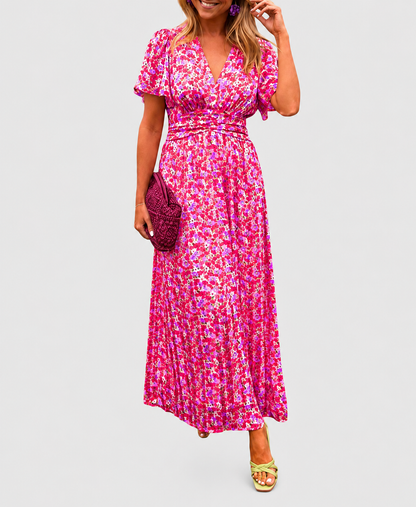 Summer Maxi Dress | Blue Floral V-Neck