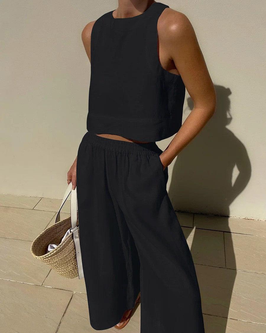 TWO-PIECE PLAIN SLEEVELESS SET 0