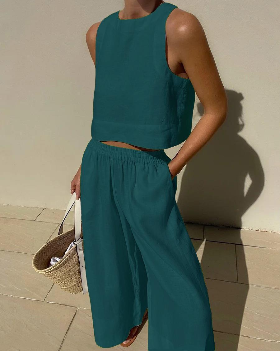 TWO-PIECE PLAIN SLEEVELESS SET 7