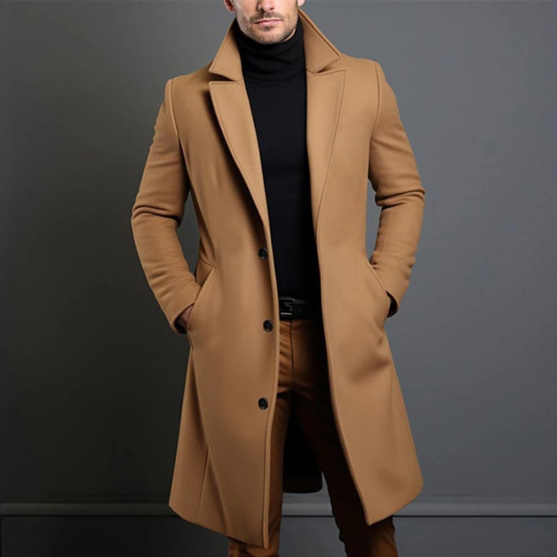Tailored Fit Knee-Length Overcoat for Men – Timeless Elegant Comfort 1