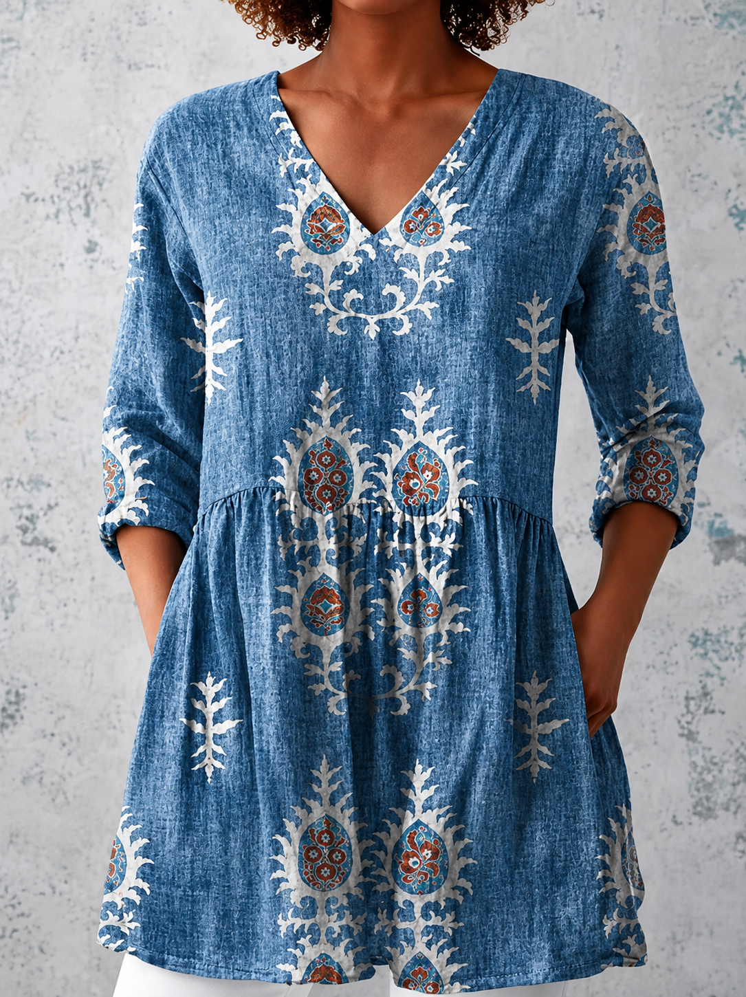 Top | V-Neck Boho Print Tunic