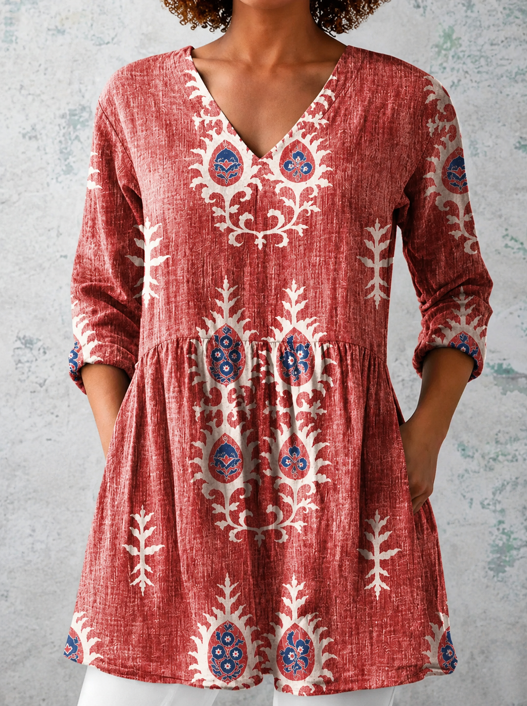 Top | V-Neck Boho Print Tunic