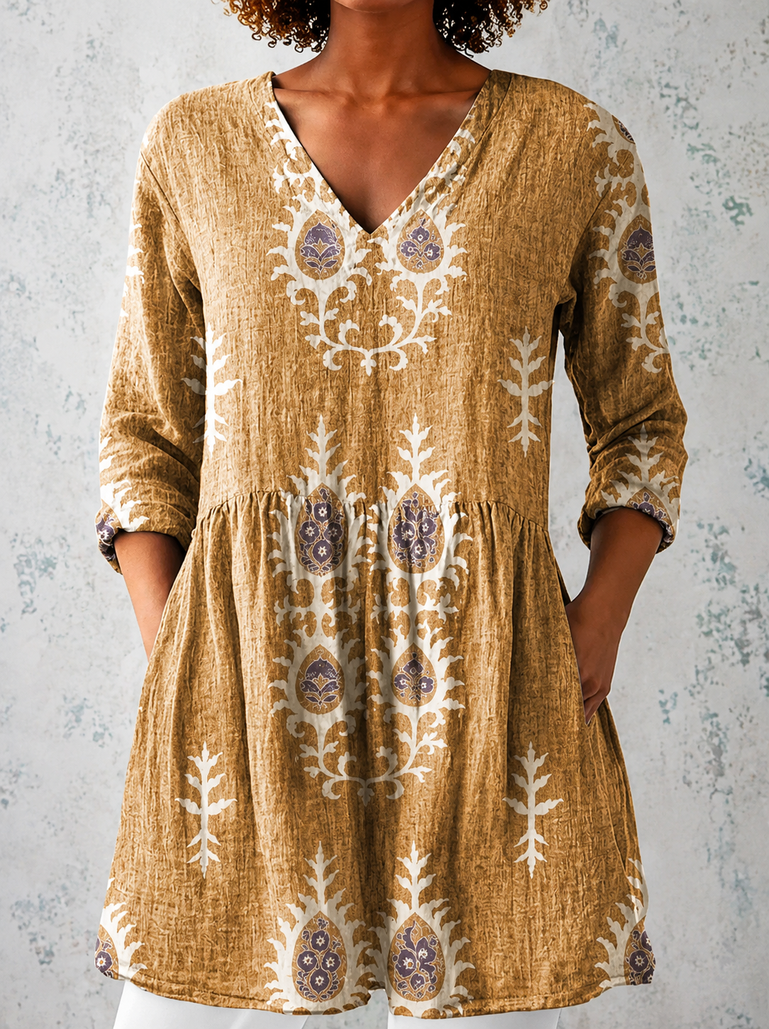 Top | V-Neck Boho Print Tunic