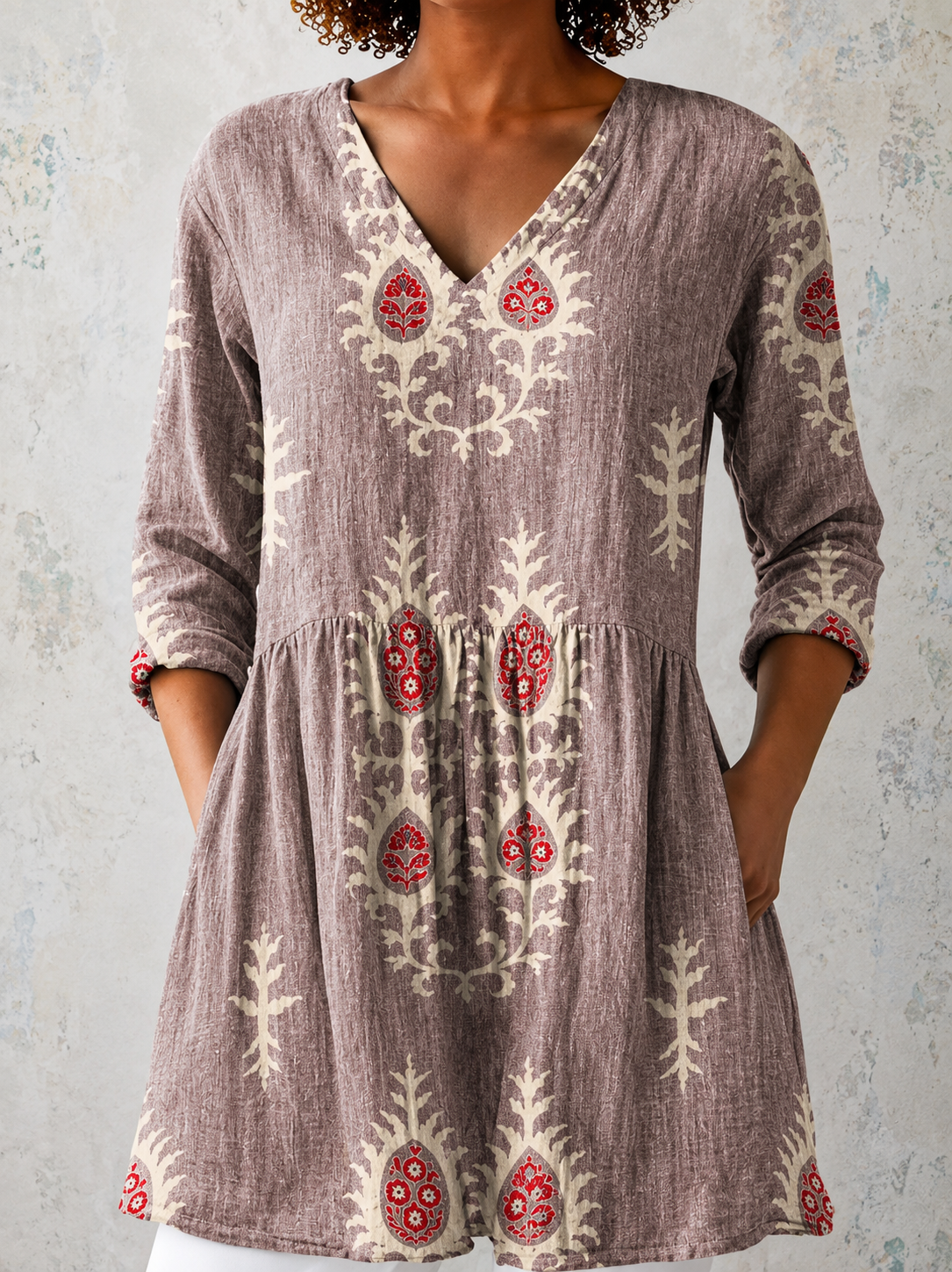 Top | V-Neck Boho Print Tunic