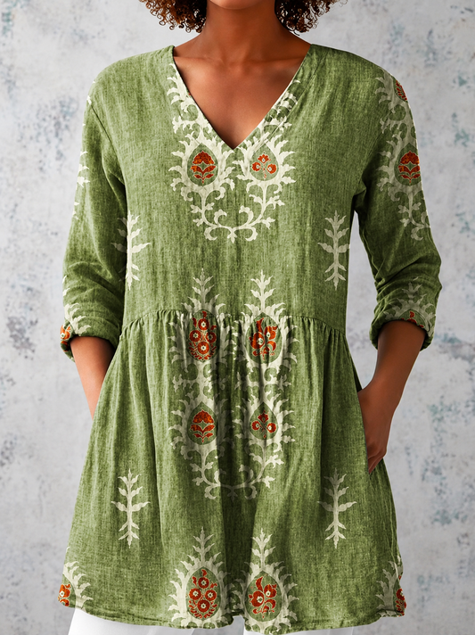Top | V-Neck Boho Print Tunic
