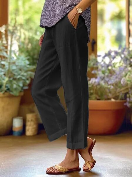 Trousers | Lily Linen Tapered Cropped Cuffed Trousers for Women