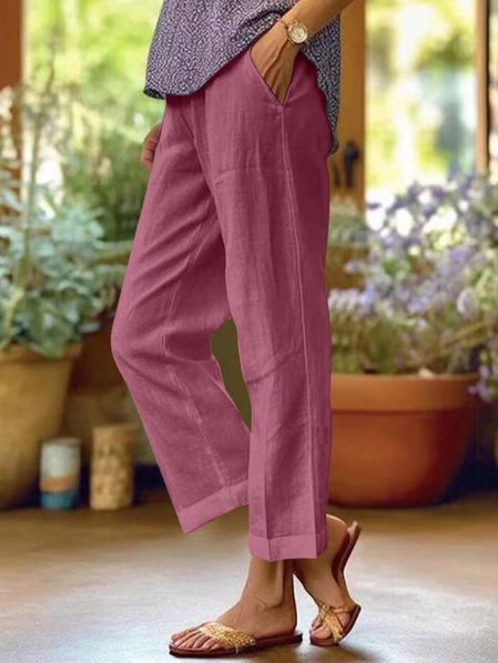 Trousers | Lily Linen Tapered Cropped Cuffed Trousers for Women