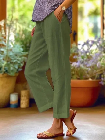 Trousers | Lily Linen Tapered Cropped Cuffed Trousers for Women