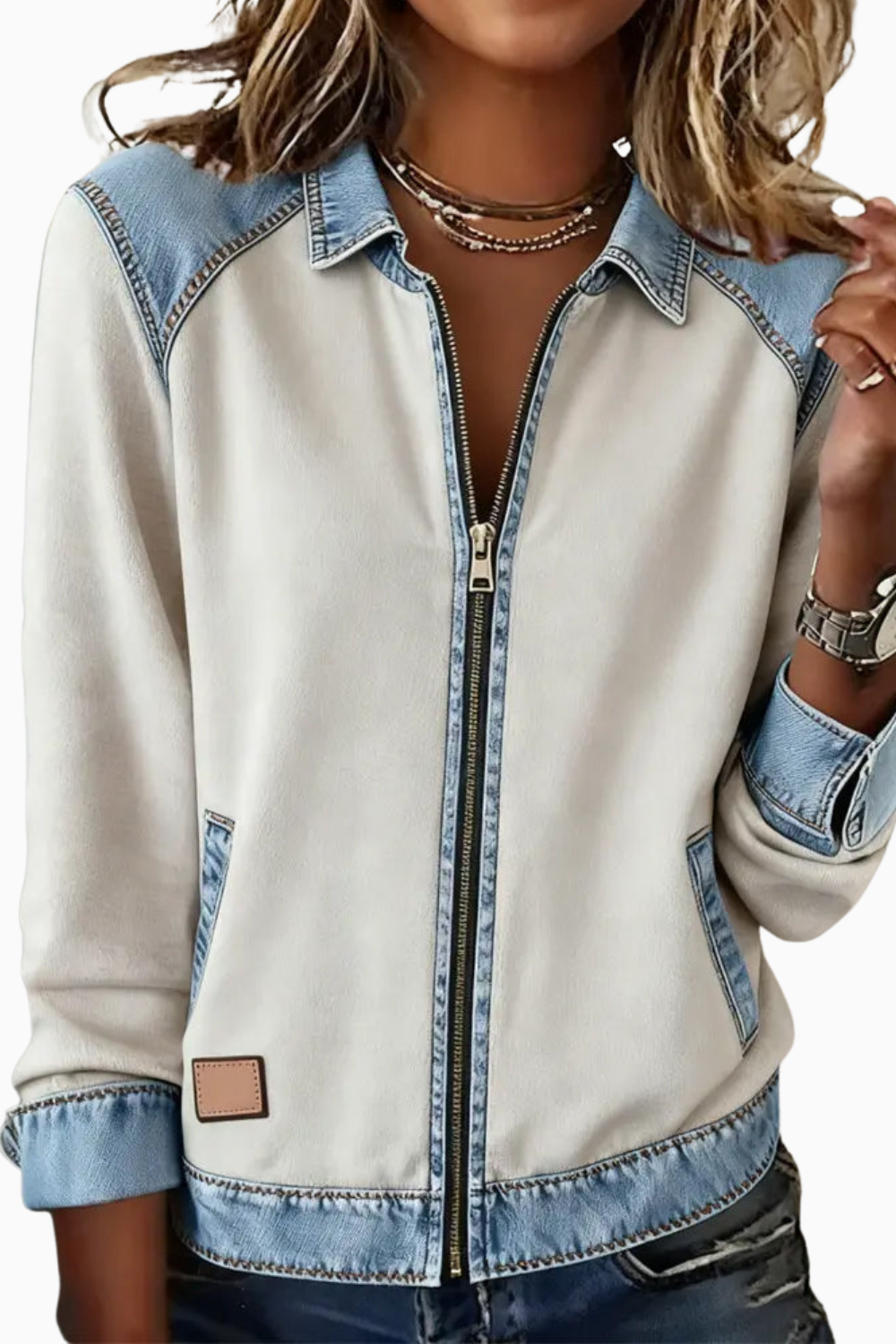 Women's Patchwork Jacket | Reversed Zipper Design 1