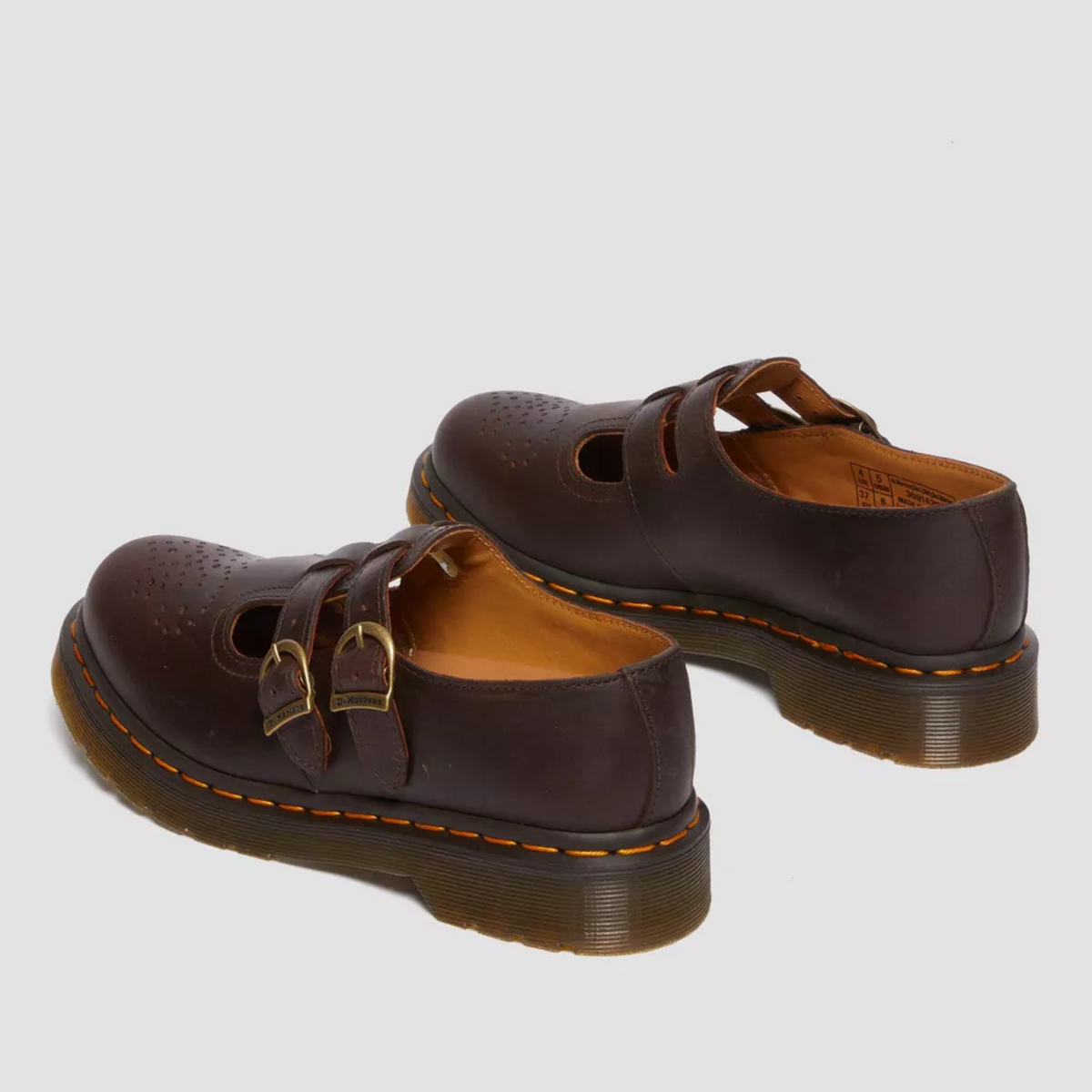 Black double buckle leather mary jane shoes with chunky sole