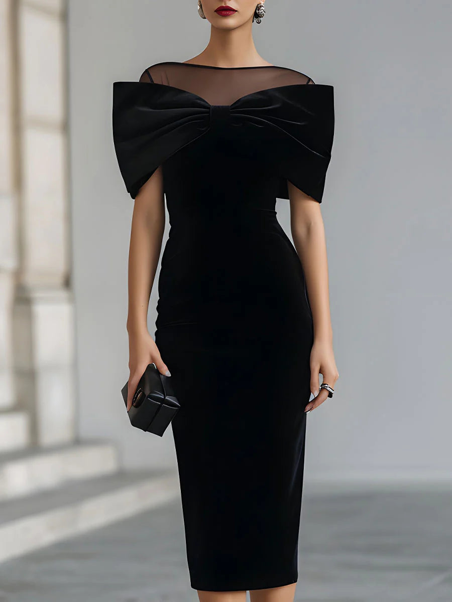 VELVET MIDI DRESS WITH BOW 0