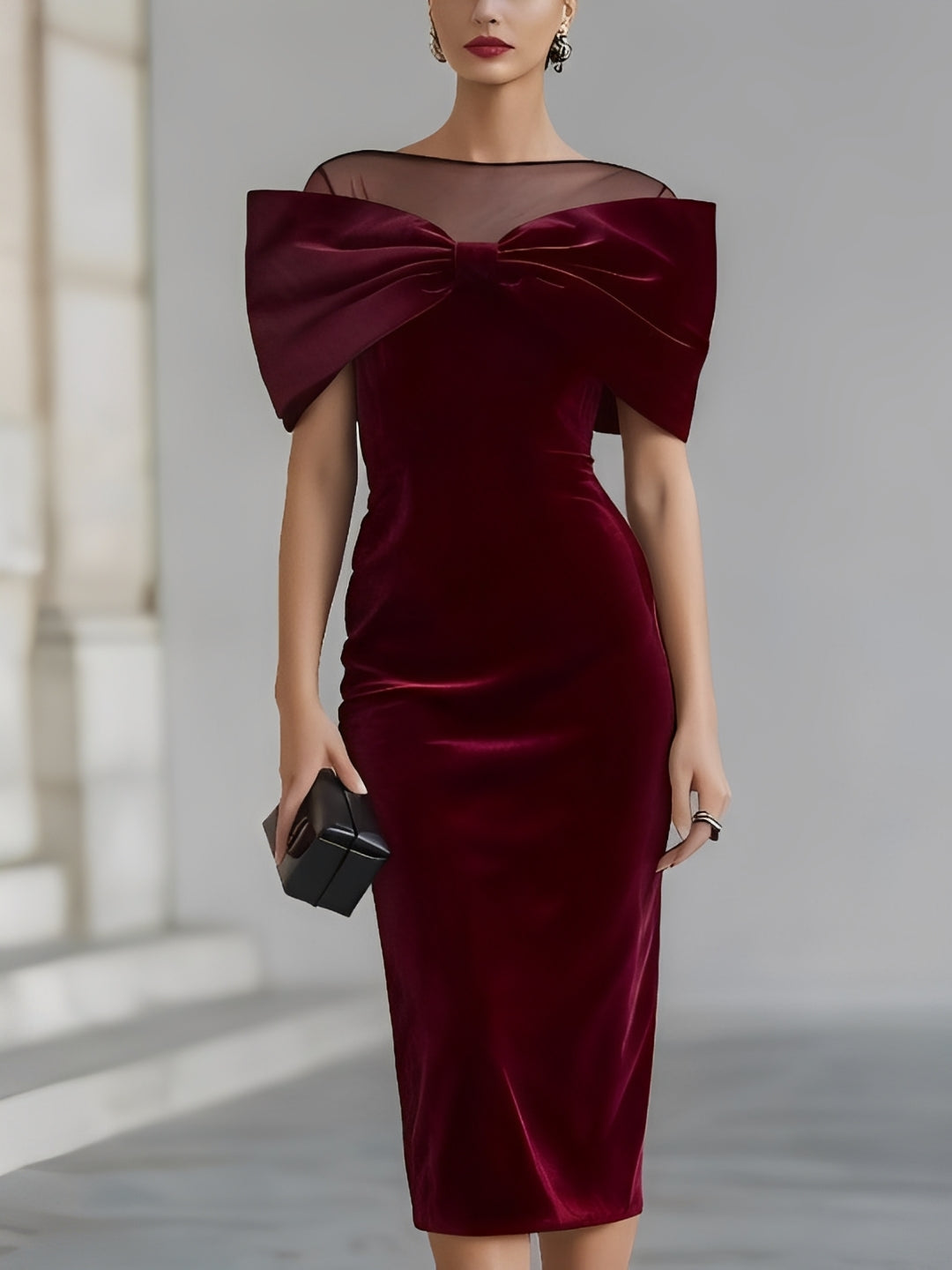 VELVET MIDI DRESS WITH BOW 1