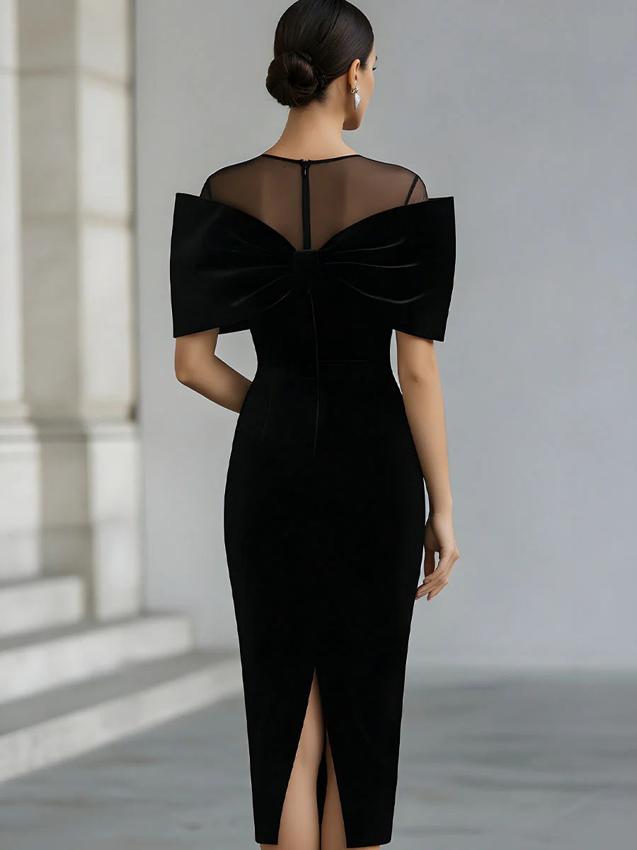 VELVET MIDI DRESS WITH BOW 2