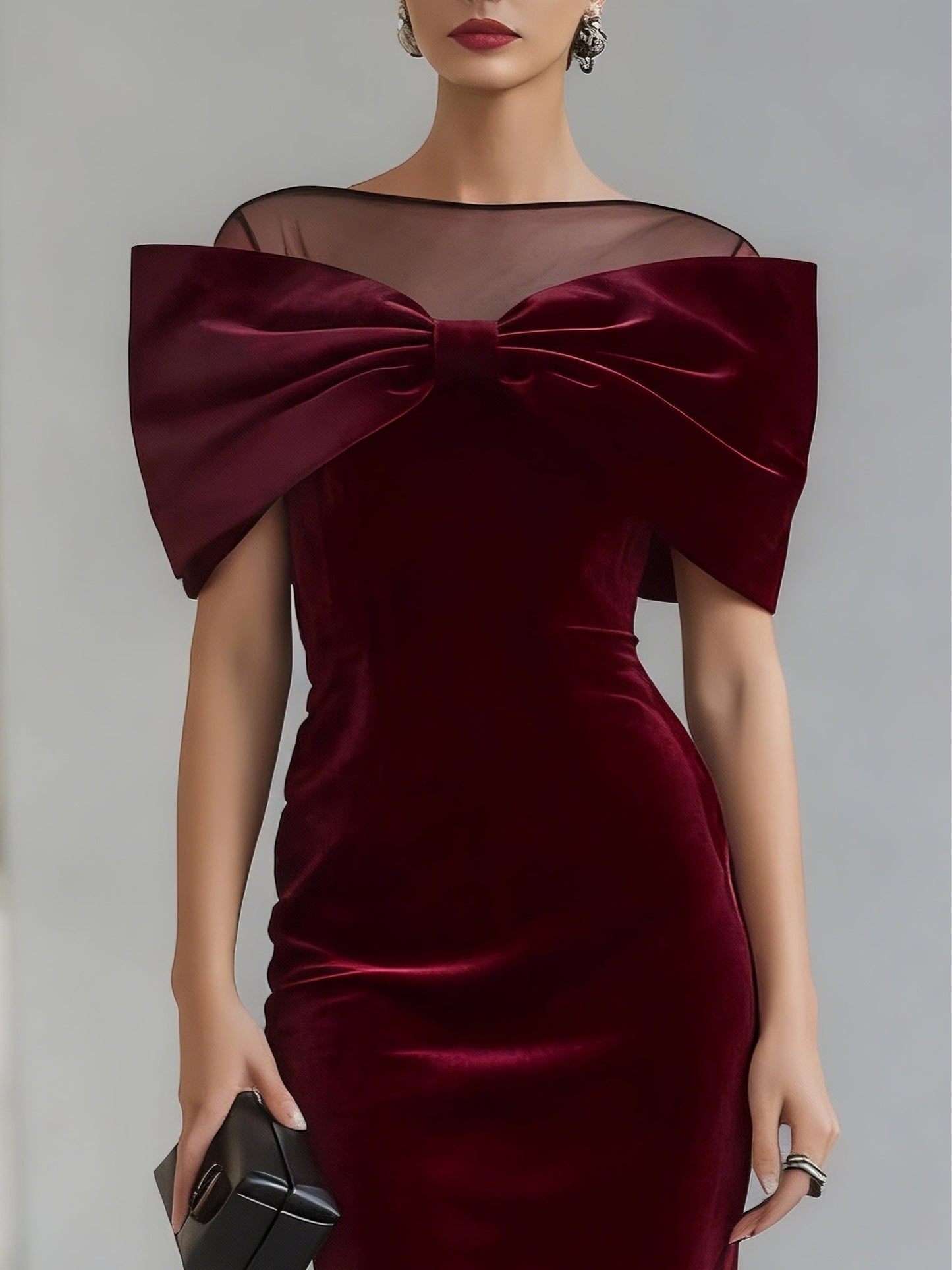 VELVET MIDI DRESS WITH BOW 5