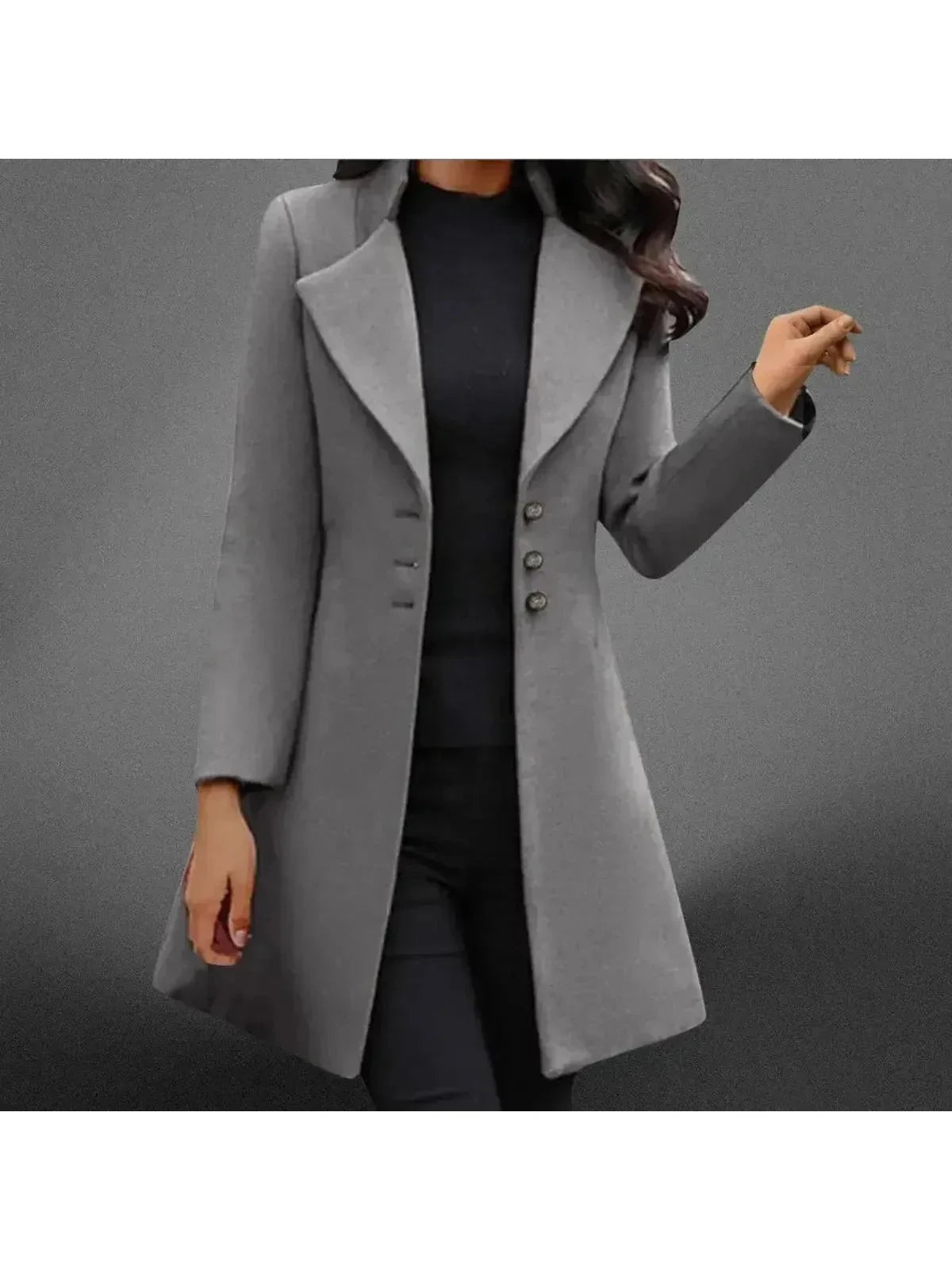Women's Coat | Broad Peak Lapels, Three Metal Buttons