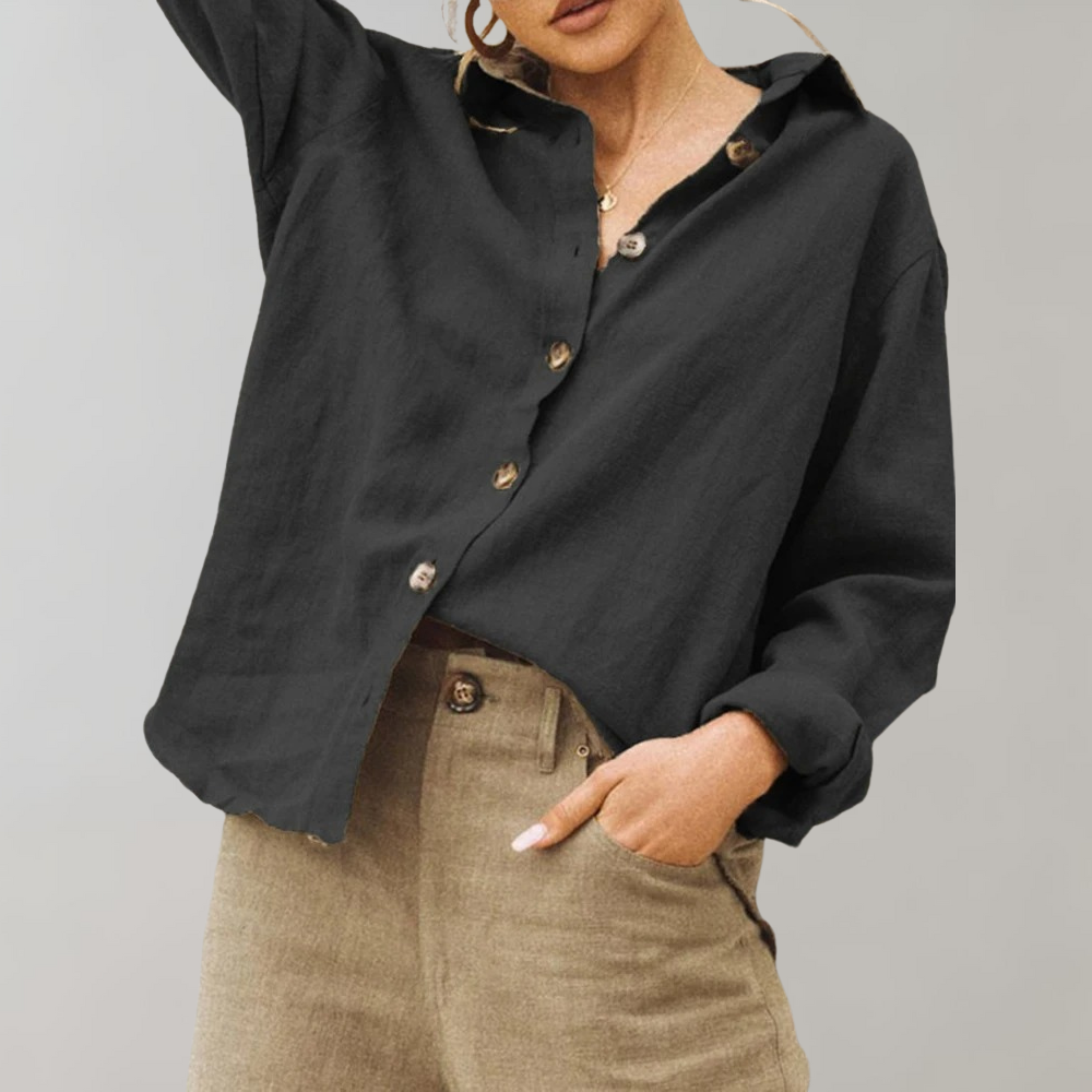 Women's Long Sleeve Blouse | Point Collar, Side Splits