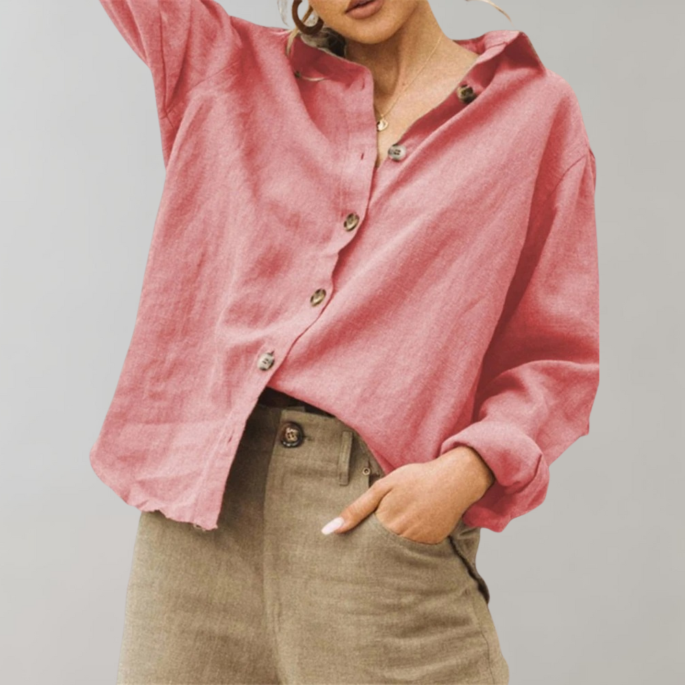 Women's Long Sleeve Blouse | Point Collar, Side Splits