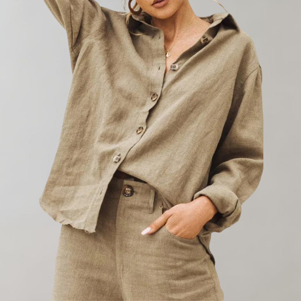 Women's Long Sleeve Blouse | Point Collar, Side Splits
