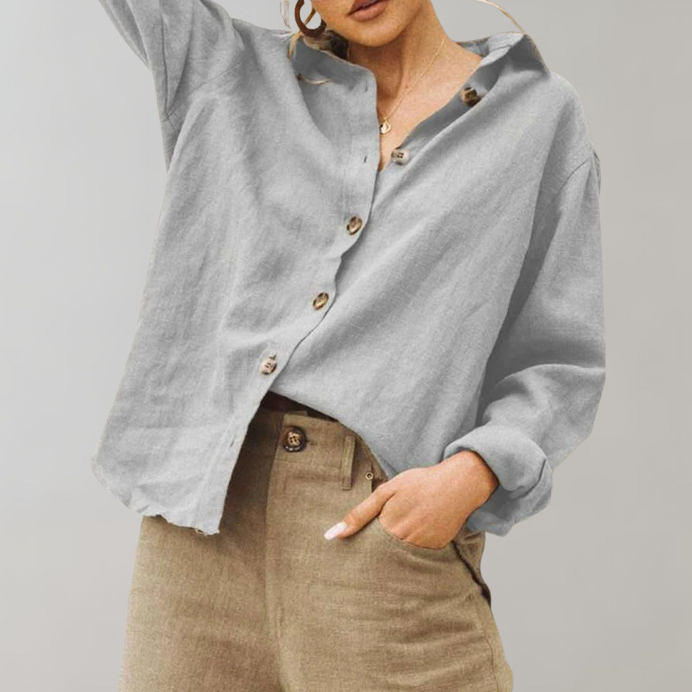 Women's Long Sleeve Blouse | Point Collar, Side Splits