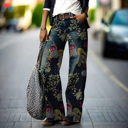 Women's Wide Leg Jeans | Floral Print & High Waisted 1