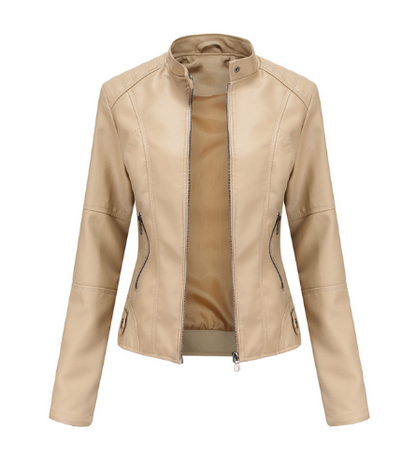 Black PU Leather Biker Jacket, front view